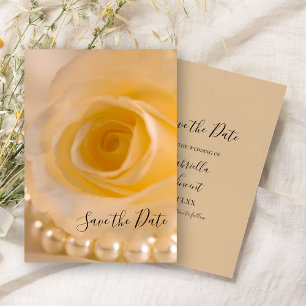 White Rose and Pearls Wedding Save the Date Kaart