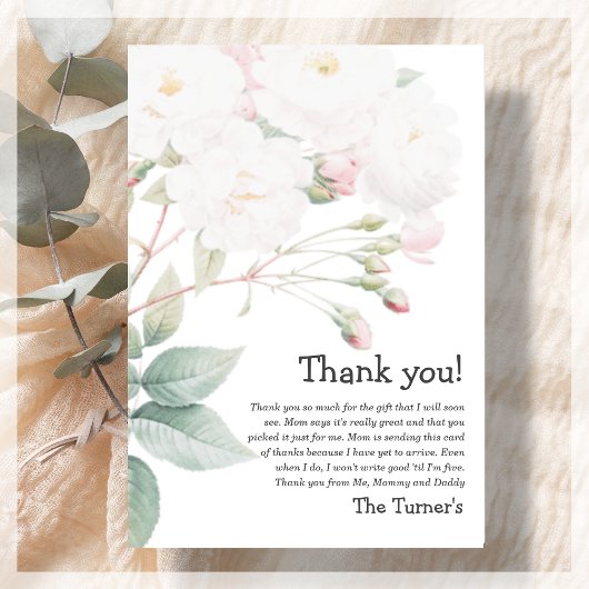 White Rose | Baby shower Hartelijk dank Bedankkaart