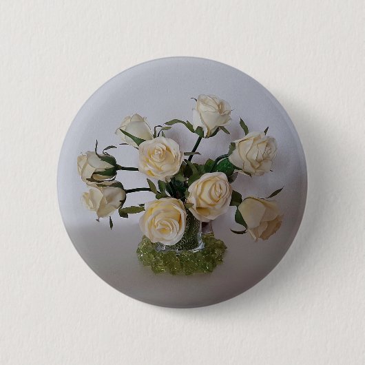 WHITE ROSE BADGE RONDE BUTTON 5,7 CM (Voorkant)