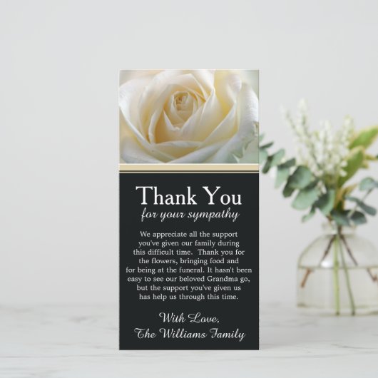 White Rose Bereavement Sympathie Bedankt (Staand voorkant)