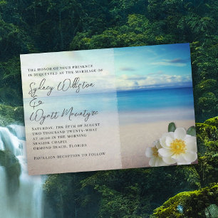 White Rose Blue Water Wedding Kaart