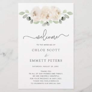 White Rose Botanical Mariage Ceremony Programme