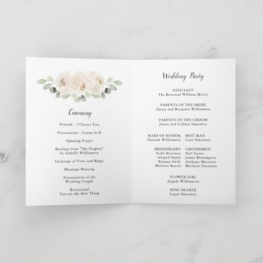 White Rose Botanical Wedding Programme Programma (Binnen)