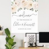 White Rose Botanical Wedding Welcome Sign Poster (Thuiskantoor)