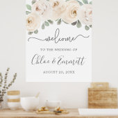 White Rose Botanical Wedding Welcome Sign Poster (Keuken)