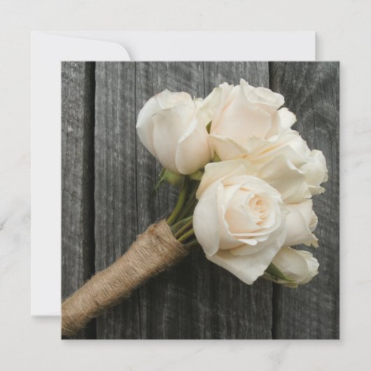 White Rose Bouquet & Barnwood Wedding Invite Kaart (Voorkant)