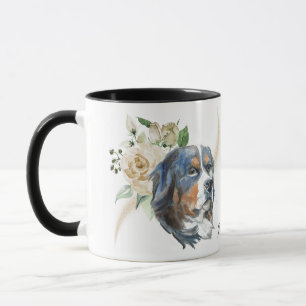White Rose Bouquet Bernese Mountain Dog Mok