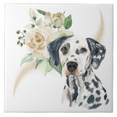White Rose Bouquet Dalmatian Dog Tegeltje (Voorkant)