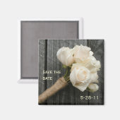 White Rose Bouquet en Barnwood Save The Date Magneet (Voorkant / Achterkant)