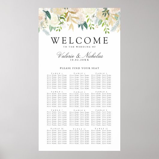 White Rose Bouquet | Floral 12 Tabel Zetel Poster (Voorkant)
