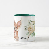 White Rose Bouquet Happy Chihuahua Dog Mok (Midden)