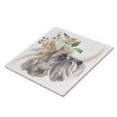 White Rose Bouquet Miniature Schnauzer Dog Tegeltje (Zijkant)