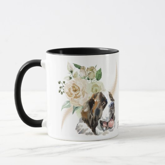 White Rose Bouquet Saint Bernard Dog Mok (Links)