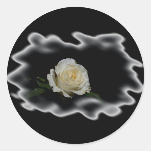 White Rose Burned Edges Ronde Sticker (Voorkant)