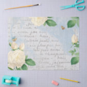 White Rose Butterfly French Script Blue Decoupage Tissuepapier (Craft)