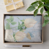 White Rose Butterfly French Script Blue Decoupage Tissuepapier (Geschenk)