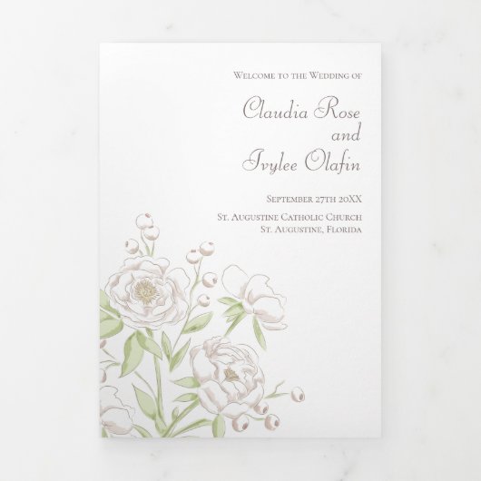 White Rose Classic Wedding Programs Drieluik Programma (Cover)