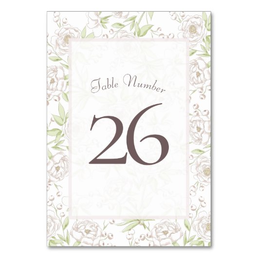 White Rose Classic Wedding Table Number Kaart (Voorkant)