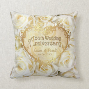 White Rose Elegance - 50ste bruiloft Jubileum Kussen