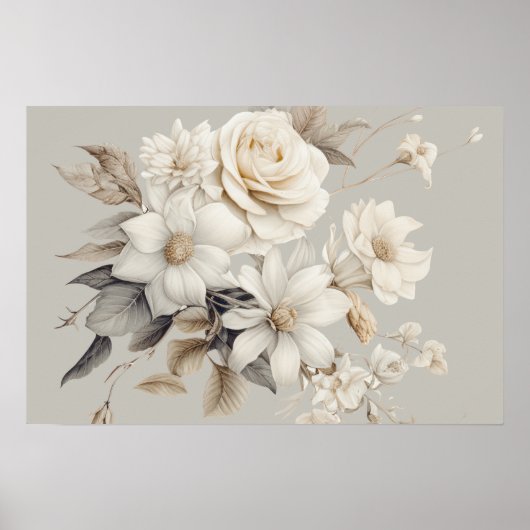 White Rose Elegant Floral Bouquet Poster (Voorkant)