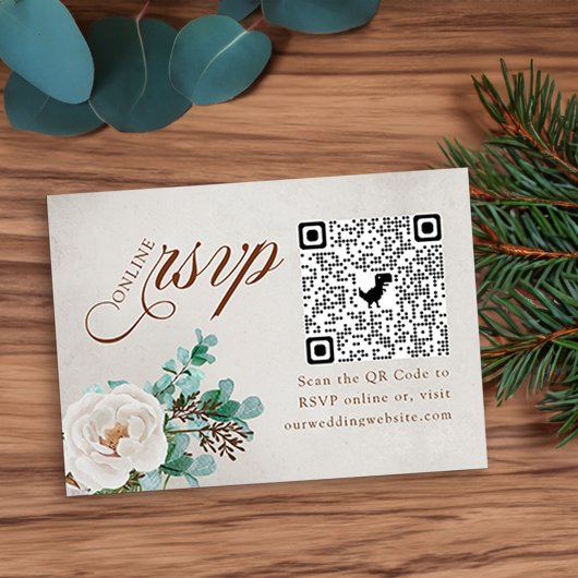 White Rose en Eucalyptus Online RSVP QR Code Informatiekaartje