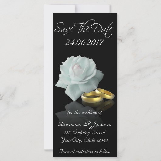 White Rose en Golden Rings Save the Date Rackcard (Voorkant)