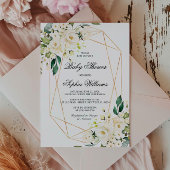 White Rose en Greenery Baby shower Kaart
