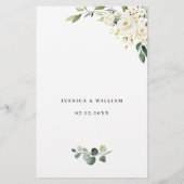 White Rose Eucalyptus Greenery Wedding Dinner Menu (Achterkant)