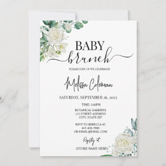 White Rose Floral Baby shower Invitation Kaart
