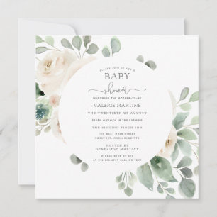 White Rose Floral Botanical Baby shower Kaart