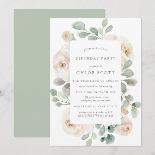 White Rose Floral Botanical Birthday Kaart