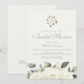 White Rose Floral Bridal Shower Invitation Kaart (Voorkant / Achterkant)