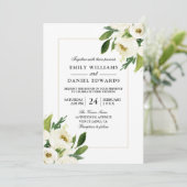 White Rose Floral Cream Wedding Invitation Kaart (Staand voorkant)