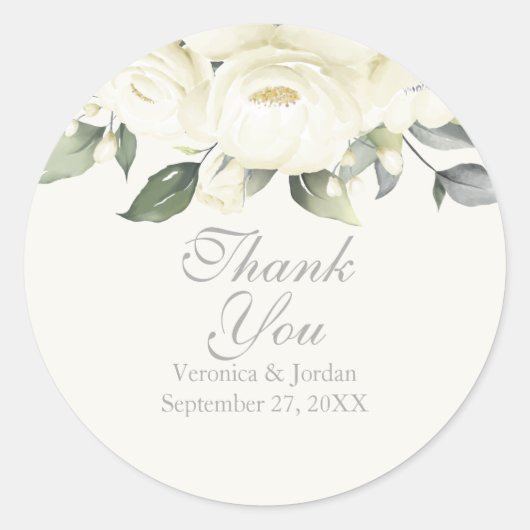 White Rose Floral Dank u Stickers (Voorkant)