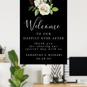 White Rose Floral Elegant Wedding Welcome Sign Poster (Thuiskantoor)