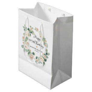 White Rose Floral Eucalyptus Wreath 90th Birthday Medium Cadeauzakje