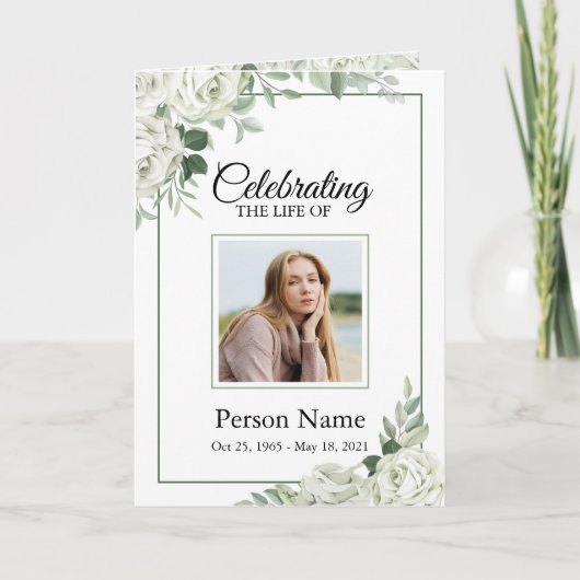 White Rose Floral Funeral Program Sjabloon (Voorkant)