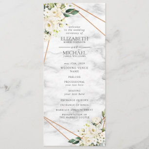 White Rose Floral Geometrisch Marmer Trouwprogramm Programma