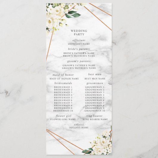 White Rose Floral Geometrisch Marmer Trouwprogramm Programma (Achterkant)