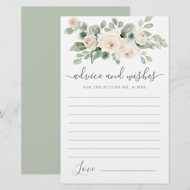 White Rose Floral Greenery Advice and Wishes Card (Voorkant / Achterkant)