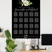 White Rose Floral on Black 20-Table Seating Chart Poster (Thuiskantoor)