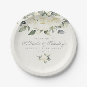 White Rose Floral Papieren Bordje