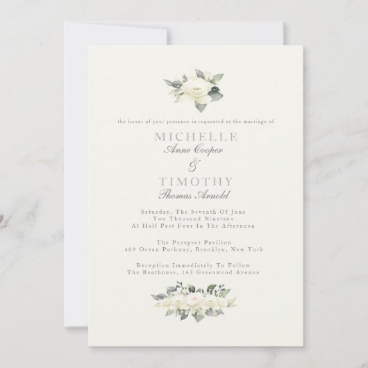 White Rose Floral Wedding Invitation Kaart (Voorkant)