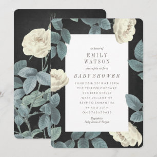 White Rose Flower Chalkboard Baby shower Invite Kaart