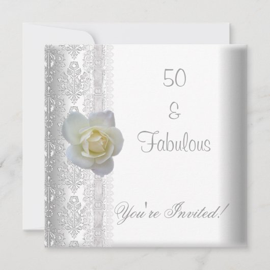 White Rose Flower Fabulous 50th Birthday Party Kaart (Voorkant)