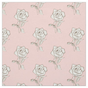 White Rose Flowers Baby Pink Pastel Blush Stof