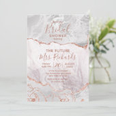 White & Rose Gold Agate Bridal Douche Invitation (Debout devant)