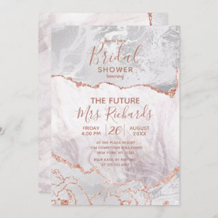 White & Rose Gold Agate Bridal Douche Invitation