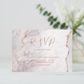 White & Rose Gold Agate Wedding Réponse RSVP (Debout devant)