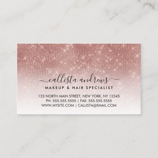 White Rose Gold Glitter Ombre Make-up Hair Salon Visitekaartje (Achterkant)